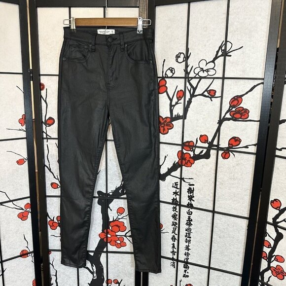 Abercrombie & Fitch High Rise Super Skinny Ankle Black Coated Jeans Size 27 - Picture 7 of 9